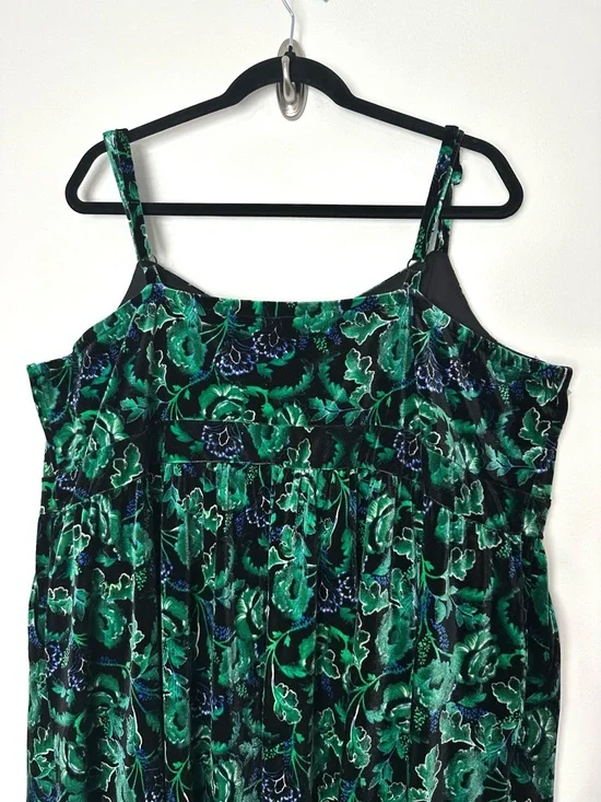 Torrid Whimsigoth Forest Green Floral Velvet Skater Midi Dress Goblincore Earthy - Picture 10 of 12